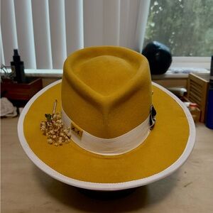 Elegant Mustard Fedora with White Band